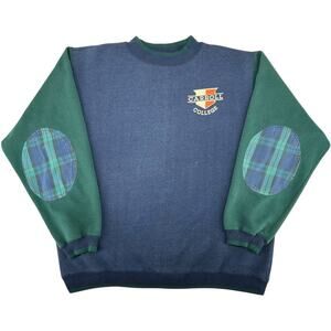 Vintage 90s Mens Genus Carroll College Pioneers Crewneck XL W/ Plaid Arm Patches